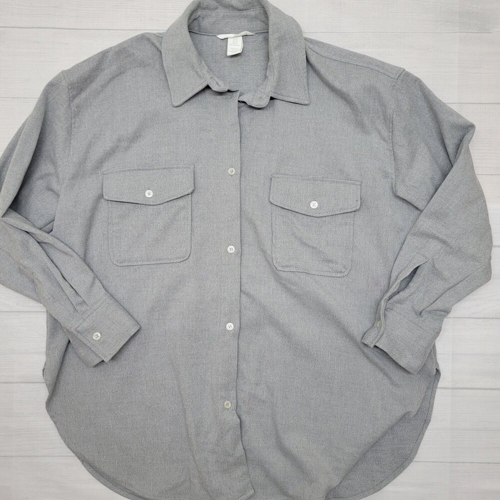 H&M Mens Gray Longsleeve Button Up Flannel Shirt Size Medium Casual Shacket